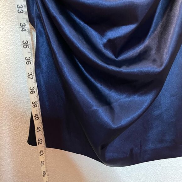 Vintage Y2K DJ-JAZ Navy Ruffle V-Neck Dress Size 14 - Picture 6 of 7